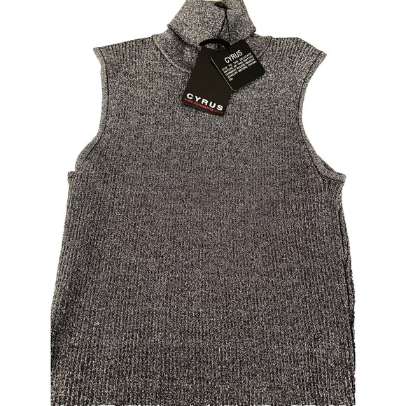 Vintage Y2K Turtleneck Tank Sz S Metallic Gunmetal Cybercore Rave Edgy Glam NWT - Picture 8 of 11